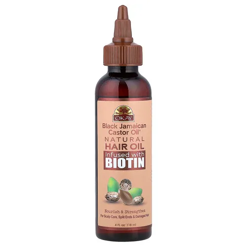 Okay Pure Naturals, Black Jamaican Castor Oil®, Aceite natural para el cabello, Enriquecido con biotina, 118 ml (4 oz. líq.)