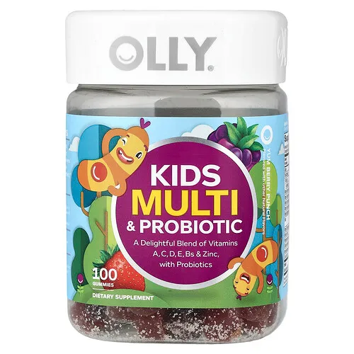 OLLY, Suplemento multivitamínico y probiótico para niños, Ponche de bayas deliciosas, 100 gomitas