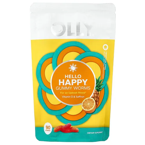 OLLY, Gomitas con gusanos, Sabor tropical, Hello Happy®, 90 gomitas