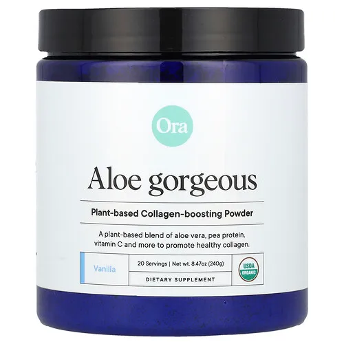 Ora, Aloe Gorgeous, Polvo potenciador del colágeno a base de plantas, Vainilla, 240 g (8,47 oz)