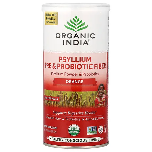 Organic India, Psyllium pre y fibra probiótica, Naranja, 283,5 g (10 oz)