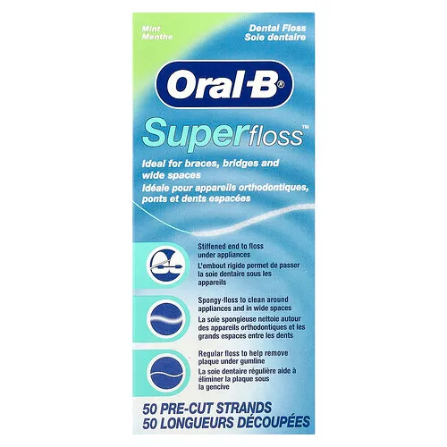 Oral-B, Super Floss™, Menta, 50 hilos precortados