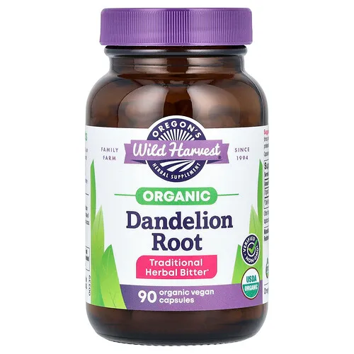 Oregon's Wild Harvest, Raíz de diente de león orgánico, 90 cápsulas veganas orgánicas (400 mg por cápsula)