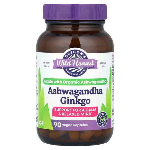 Oregon's Wild Harvest, Ashwagandha y ginkgo, 90 cápsulas de gelatina