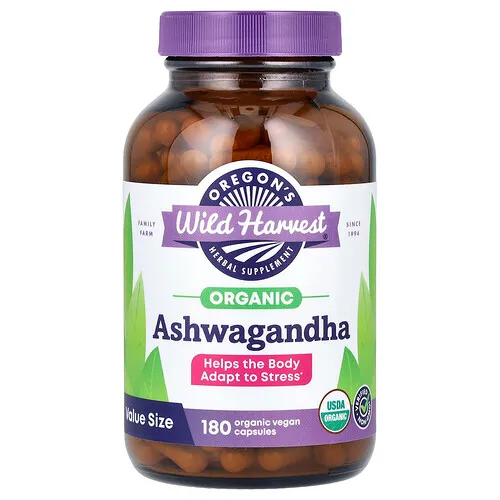 Oregon's Wild Harvest, Ashwagandha, 180 cápsulas orgánicas y veganas (400 mg por cápsula)