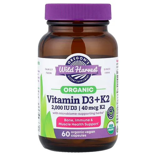 Oregon's Wild Harvest, Vitaminas D3 y K2 orgánicas, 60 cápsulas veganas y orgánicas
