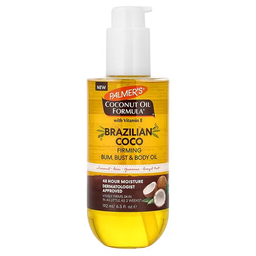 Palmer's, Coconut Oil Formula® con vitamina E, Aceite reafirmante para las nalgas, el busto y el cuerpo, Coco brasileño, 192 ml (6,5 oz. líq.)