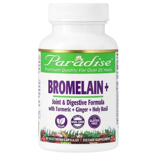 Paradise Herbs, Bromelaína+, 60 cápsulas vegetales