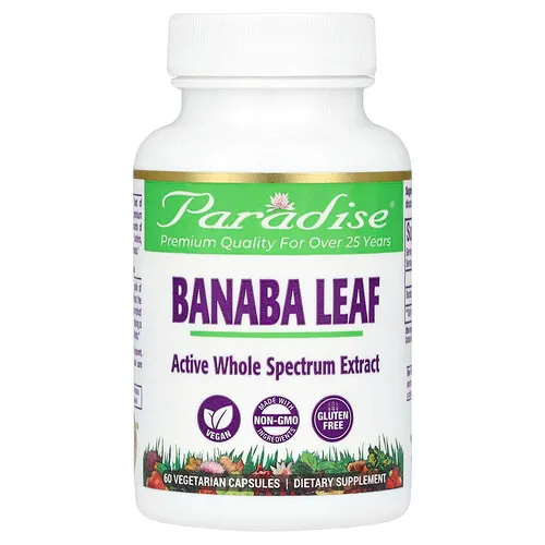 Paradise Herbs, Hoja de banaba, 60 cápsulas vegetales (250 mg por cápsula)