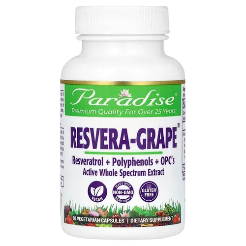 Paradise Herbs, Resvera y uva, 60 cápsulas vegetales (250 mg por cápsula)