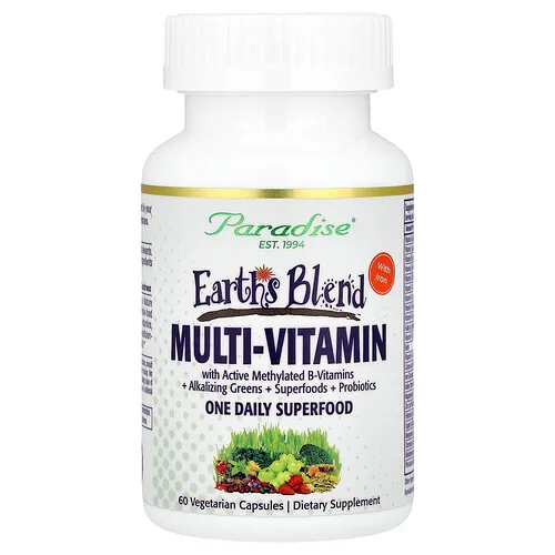 Paradise Herbs, Earth's Blend, Un superalimento multivitamínico diario con hierro, 60 cápsulas vegetales