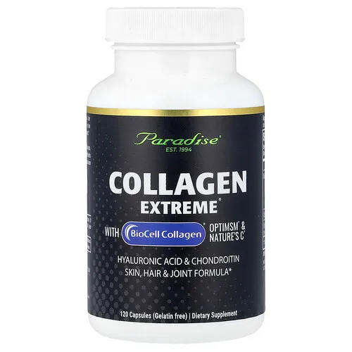 Paradise Herbs, Collagen Extreme® con BioCell Collagen®, OptiMSM® y Nature's C®, Suplemento de colágeno para favorecer la salud de la piel, el cabello y las articulaciones, 120 cápsulas