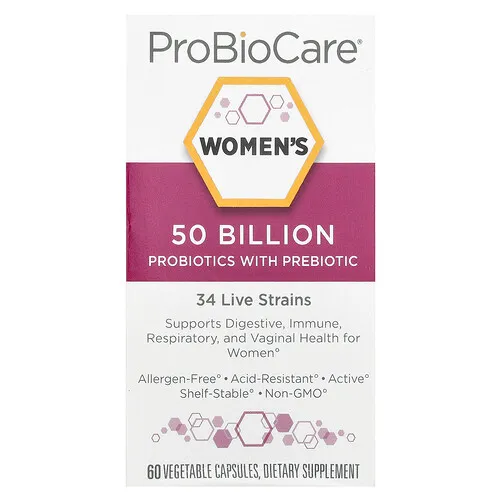ProBioCare, Probióticos con prebióticos para mujeres, 50.000 millones, 60 cápsulas vegetales