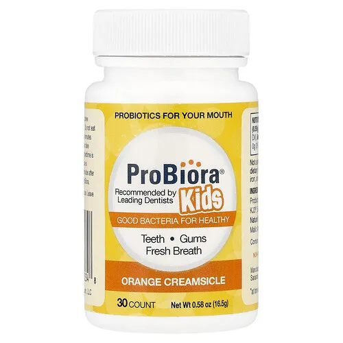 ProBiora, Probióticos para niños, Dental Probiotics, Paletas de crema de naranja, 30 comprimidos