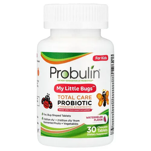 Probulin, Para niños, My Little Bugs™, Suplemento probiótico más prebiótico y posbiótico de cuidado total, Sandía, 30 comprimidos masticables