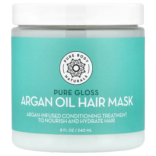 Pure Body Naturals, Mascarilla capilar con aceite de argán, Brillo puro, 240 ml (8 oz. líq.)