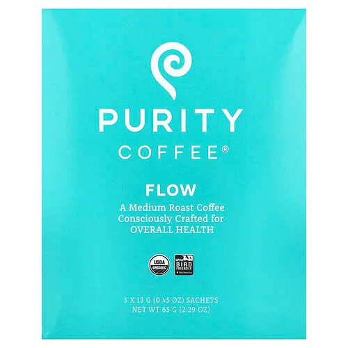 Purity Coffee, Flow, Sobres, Tostado medio, 5 sobres, 13 g (0,45 oz) cada uno