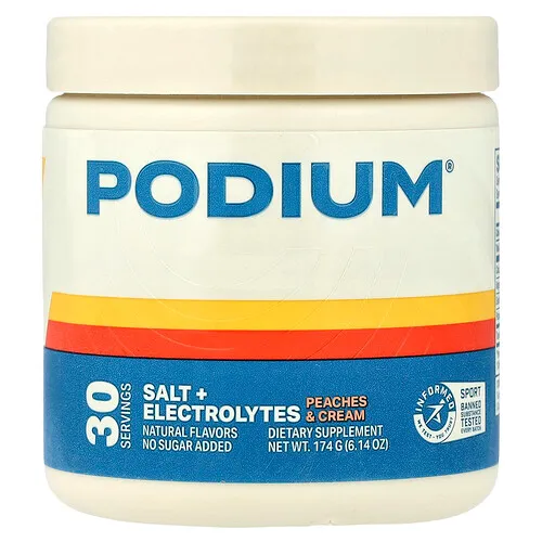 Podium Nutrition, Sal y electrolitos, Melocotones y crema, 174 g (6,14 oz)