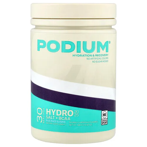 Podium Nutrition, Hydro & Salt 2025 con BCAA, Granizado de razz azul, 408 g (14,39 oz)