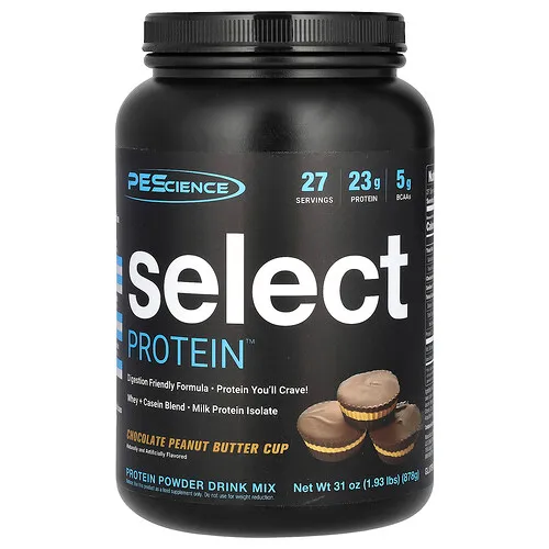 PEScience, Select Protein, Mezcla para preparar bebidas con proteína en polvo, Taza de mantequilla de maní y chocolate, 878 g (1,93 lb)