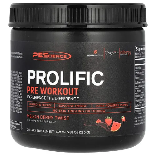 PEScience, Prolific, Preentrenamiento, Vuelta de melón y bayas, 9,88 oz (280 g)