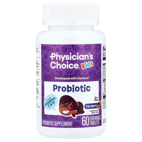 Physician's Choice, Suplemento probiótico para niños de 4 años en adelante, Bayas ácidas, 60 comprimidos masticables
