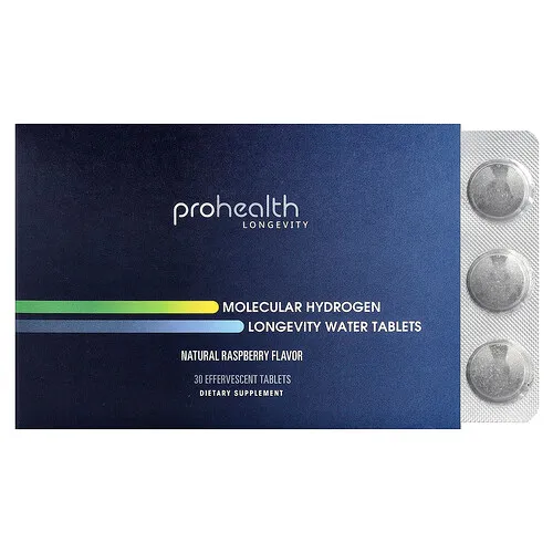 ProHealth Longevity, Hidrógeno molecular, Agua para favorecer la longevidad en comprimidos, Sabor natural a frambuesa, 30 comprimidos efervescentes (80 mg por comprimido)