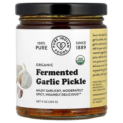 Pure Indian Foods, Ajo encurtido orgánico fermentado, 255 g (9 oz)