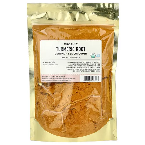 Pure Indian Foods, Raíz de cúrcuma orgánica, Molida, 212 g (7,5 oz)