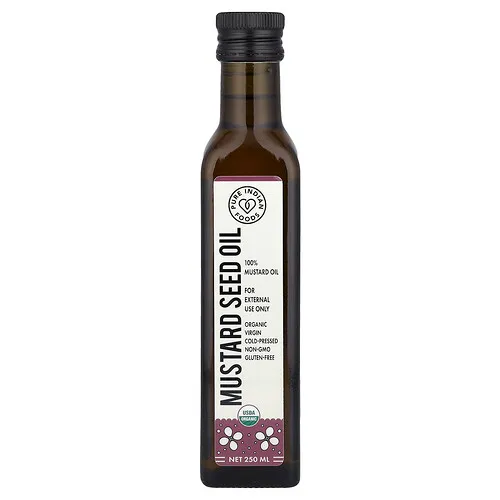 Pure Indian Foods, Aceite virgen orgánico de semillas de mostaza prensado en frío, 250 ml