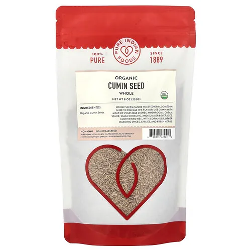 Pure Indian Foods, Semilla de comino orgánico, Entera, 226 g (8 oz)