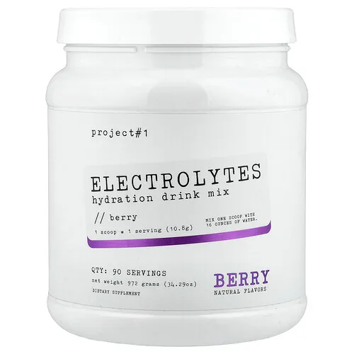 Project 1 Nutrition, Electrolytes, Mezcla para preparar bebidas hidratantes, Baya, 972 g (34,29 oz)