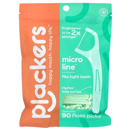 Plackers, Micro Line, Palillos con hilo dental, Menta fresca, 90 unidades