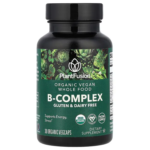 PlantFusion, Complejo de vitaminas B orgánico y vegano, 30 cápsulas vegetales orgánicas