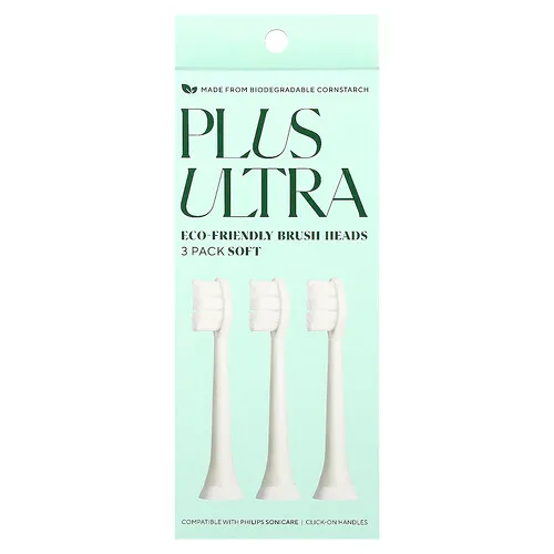 Plus Ultra, Cabezales de cepillo ecológicos, Suaves, Paquete de 3