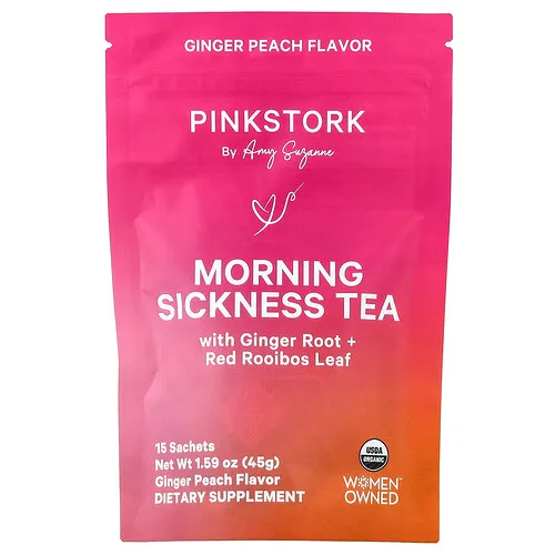 Pink Stork, Té para combatir las náuseas matutinas, Jengibre y melocotón, 15 sobres, 45 g (1,59 oz)