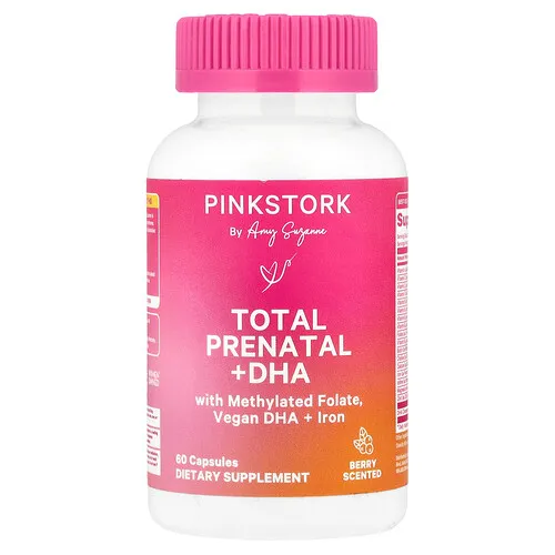 Pink Stork, Suplemento prenatal total con DHA, Baya, 60 cápsulas