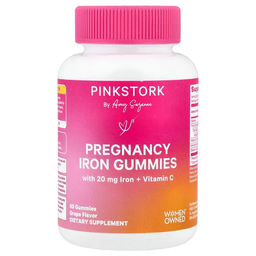 Pink Stork, Gomitas con hierro para el embarazo, Uva, 60 gomitas