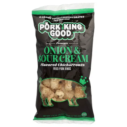 Pork King Good, Chicharrones con sabor, cebolla y crema agria`` 49,5 g (1,75 oz)