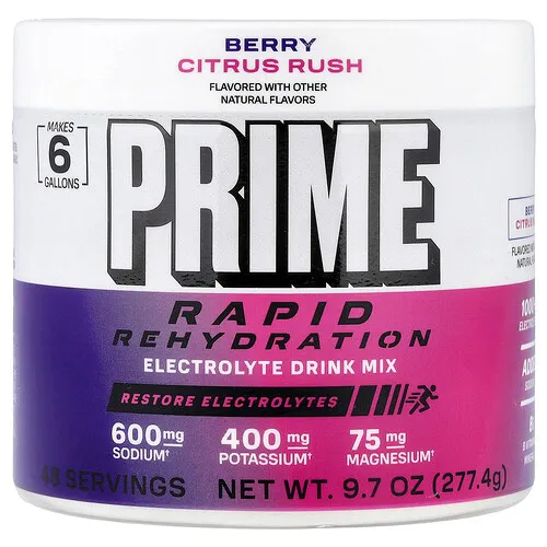Prime Hydration, Rehidratación rápida, Mezcla para preparar bebidas con electrolitos, Ráfaga de bayas y cítricos, 277,4 g (9,7 oz)