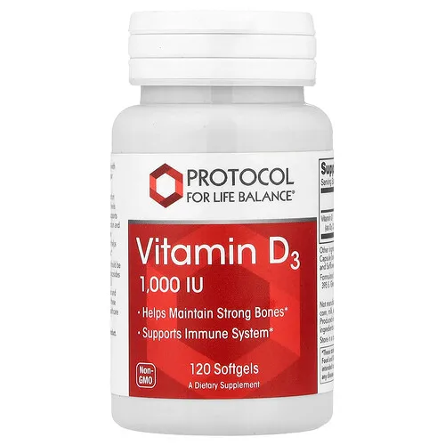 Protocol for Life Balance, Vitamina D3, 25 mcg (1000 UI), 120 cápsulas blandas