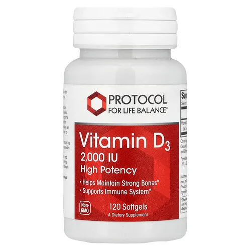 Protocol for Life Balance, Vitamina D3, 50 mcg (2000 UI), 120 cápsulas blandas