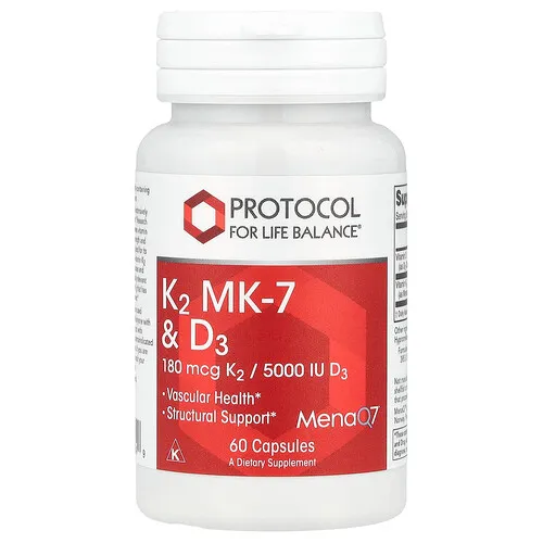 Protocol for Life Balance, Vitaminas K2 MK-7 y D3, 60 cápsulas