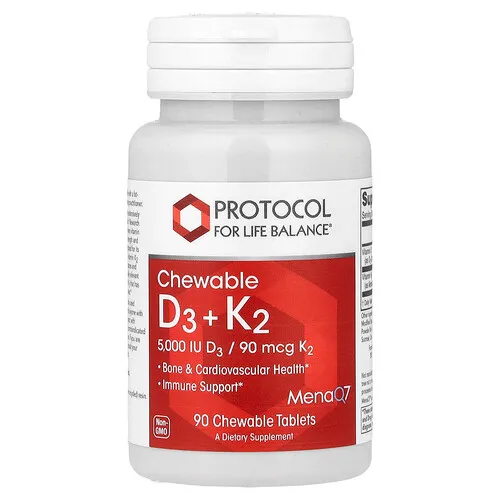 Protocol for Life Balance, Vitaminas D3 y K2 masticables, 90 comprimidos masticables