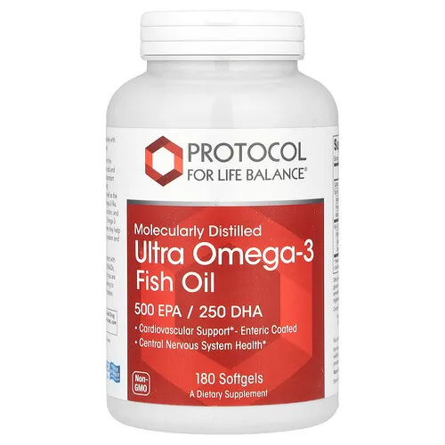 Protocol for Life Balance, Aceite de pescado con ultraomega-3 molecularmente destilado, 180 cápsulas blandas