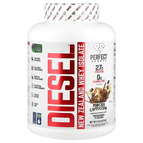 PERFECT Sports, Diésel, Aislado de suero de leche de Nueva Zelanda, Capuchino con leche con moca`` 2,27 kg (5 lb)
