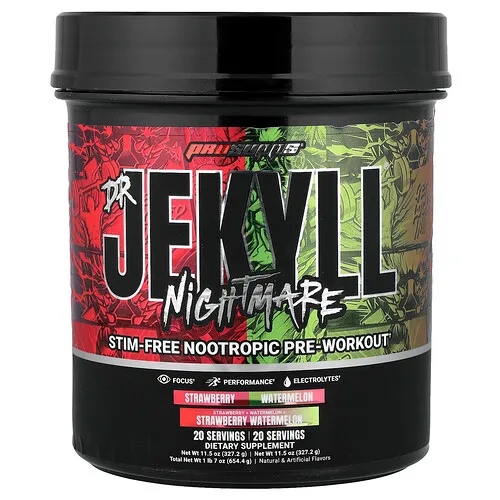 ProSupps, Dr. Jekyll Nightmare, Suplemento preentrenamiento nootrópico sin estimulantes, Fresa y sandía, 654,4 g (1 lb 7 oz)