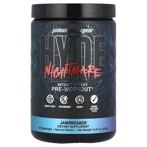 ProSupps, HYDE® Nightmare, Suplemento energético intenso para el preentrenamiento, Jawbreaker, 399 g (14,07 oz)