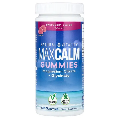 Natural Vitality, MaxCalm™, Gomitas de citrato de magnesio y glicinato, Frambuesa y limón, 120 gomitas (83 mg por gomita)