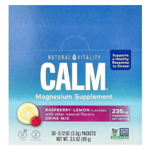 Natural Vitality, CALM®, Suplemento en polvo con magnesio para preparar bebidas, Frambuesa y limón, 30 sobres, 3,3 g (0,12 oz) cada uno